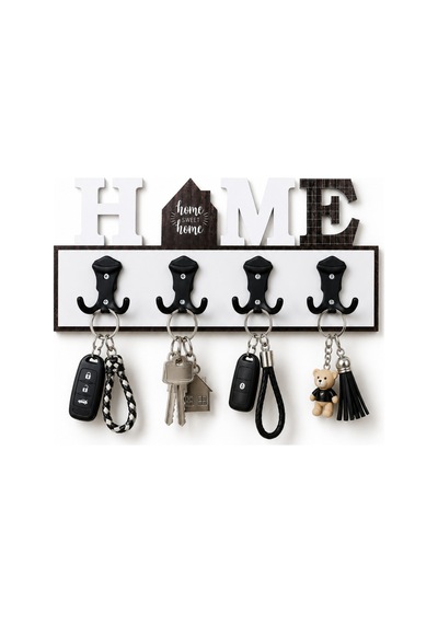Home Dekoratif Duvar Askılığı 4 Lü 8 Asma Uçlu Mont Çanta Anahtar Askısı 45x20 Cm Gri