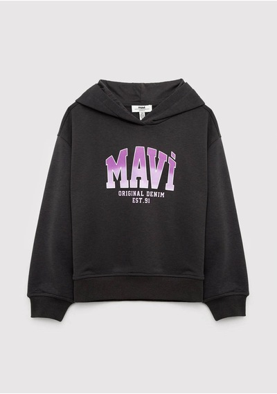 Mavi Logo Baskılı Kapüşonlu Antrasit Kız Çocuk Sweatshirt M7s10179-70087