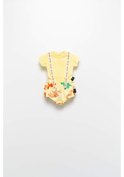 Babyhola Kız Erkek Bebek Askılı Tişört Slip Yazlık Takım 50751 Sarı