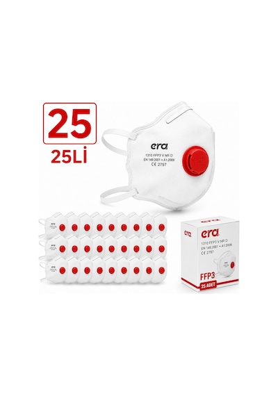 Era 1310 Katlanır Ffp3 Ventilli Solunum Koruyucu Toz Maskesi 25'li Paket