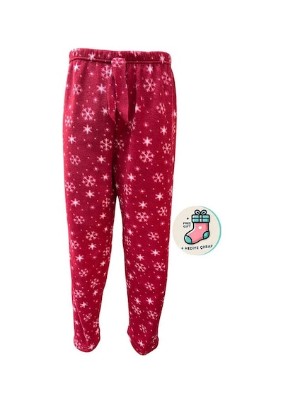 Cepsiz Kışlık Polar Kadın Pijama Altı Tek Alt Je34 - Çorap Hediye Kırmızı