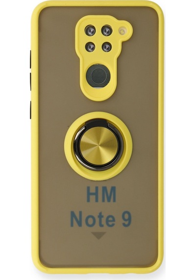 Newface Xiaomi Redmi Note 9 Kılıf Montreal Yüzüklü Silikon Kapak - Sarı Sarı