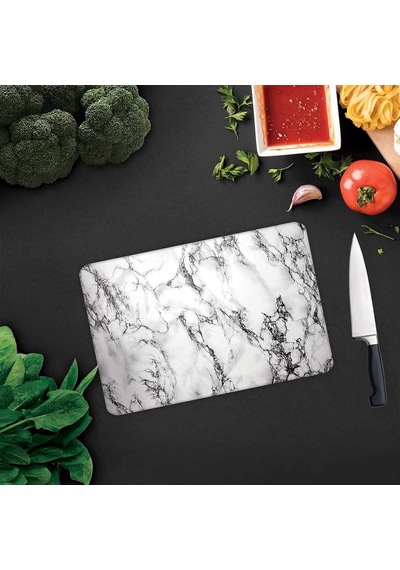 Decorita 10001501001 Beyaz Mermer Görünümlü Cam Kesme Tahtası, 20cm X 30cm Diğer