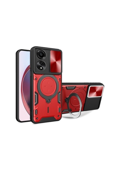 Oppo A78 4g Cd Doku Sürgülü Cam Kalkanı Manyetik Tutucu Telefon Kılıfı