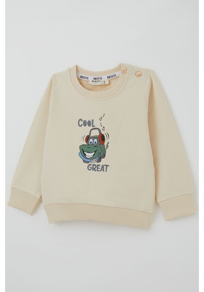 Breeze Erkek Bebek Eşofman Takımı Havalı Şehir Arabası Sırt Baskı Detaylı 6 Ay - 2 Yaş , Krem