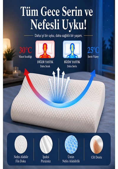 Yüzüstü Uyku Yastığı Nefes Alabilen Ergonomik Çift Taraflı Visco Yastık Beyaz
