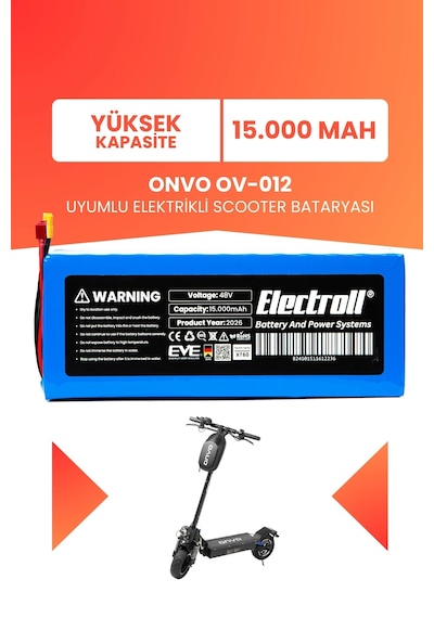 Onvo Ov-012 Uyumlu Batarya Yüksek Kapasite Batarya 48v 15ah Elektrikli Scooter Bataryası Çok Renkli