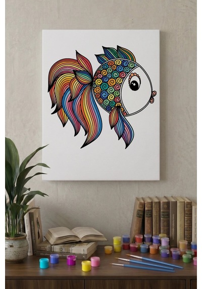 Balık Desenli Mandala Tuval Boyama Seti 40x50 Cm