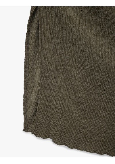 Koton Drape Detaylı Asimetrik Kesim Bisiklet Yaka Kolsuz Midi Elbise Haki 6sal80121ık Haki