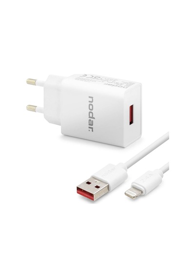 Lightning Hızlı Şarj Seti 12w 2.4a Usb Adaptörlü 1 M Pvc Kablolu Beyaz Nd1001 Evimdeyokyok