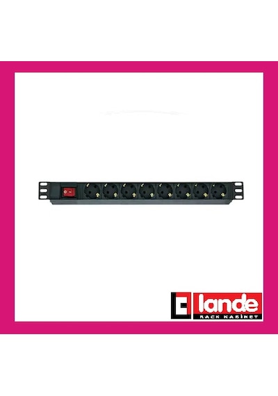 Lande 8 Grup Priz 19'' 1U On/Off Aydınlatmalı Anahtarlı