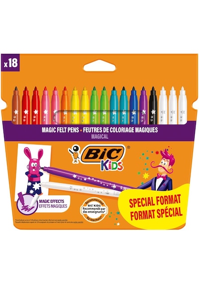 Bıc Kids Magic Silinebilir Keçeli Boya Kalemi 18'li Set 15 Renk + 3 Silgi Kalemi, Yıkanabilir, 5 Yaş Ve Üzeri Çok Renkli