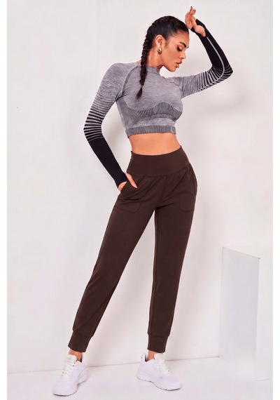 Genius Store Kadın Jogger Eşofman Esnek Yüksek Bel Jogger Eşofman Altı Kadın-jgrtyt Kahverengi