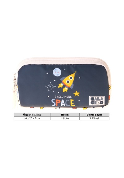 Calacilo Erkek Çocuk İlkokul Kalem Çantası - Uzay Baskılı Lacivert Renk Space - C4049 Lacivert - Krem
