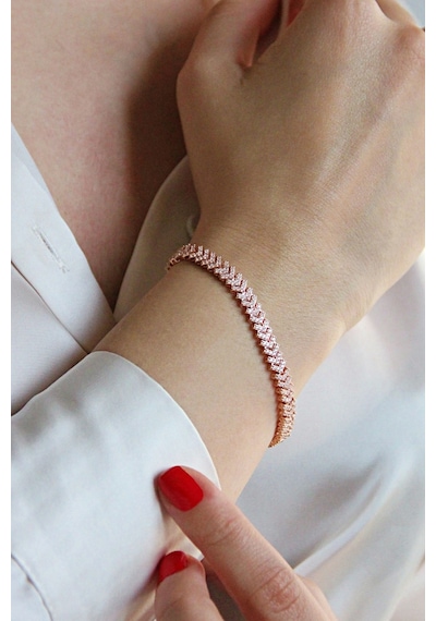 925 Ayar Gümüş V Çavuş Model Su Yolu Bileklik - B084001 Rose Gold