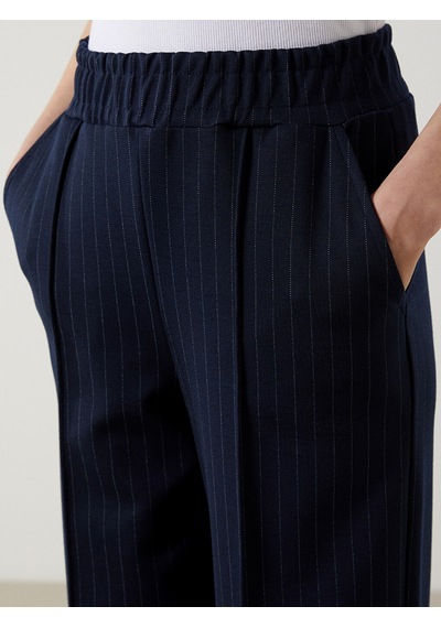 Lcw Modest Lacivert Beli Lastikli Çizgili Kadın Pantolon
