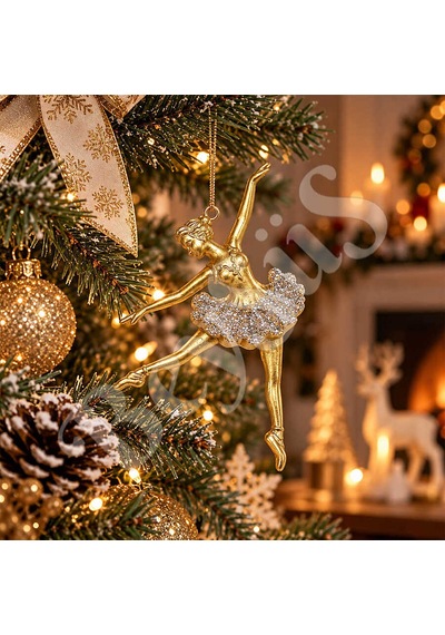 Yılbaşı Ağacı Süsü Gold Simli Balerin 2li 14 Cm