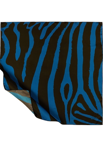 İpekevi Saks Mavi Makro Zebra Desenli Tivil İpek Eşarp Çok Renkli
