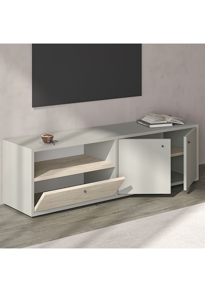 Pao Kapaklı Minimal TV Sehpası – 136 cm, Gri/Traverten