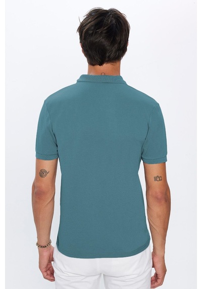 Tudors Erkek Slim Fit Dar Kesim Pamuklu Yumuşak Dokulu Serin Tutan Kumaş Düz Pike Mavi Polo Yaka Tişört-33702 Mavi