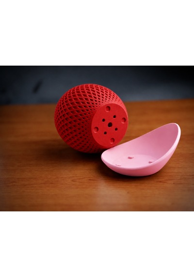 3d Baskı Küre Saksı - Kafes Dokulu İki Parçalı Dekoratif Saksı - Kırmızı-pembe