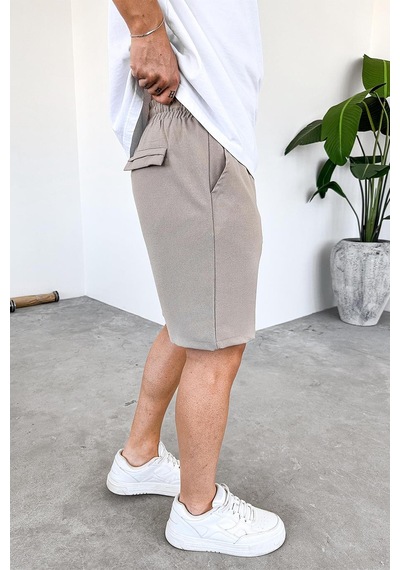 Krem Basic Kumaş Premium Relaxed Şort Krem