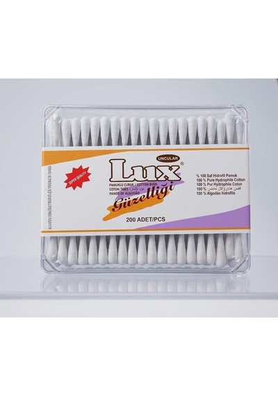 Lux 200 Adet Pamuklu Kulak Çubuğu,%100 Saf Hidrofil Pamuk, Hassas Kullanım