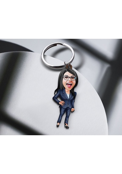 Bk Gift Kişiye Özel Patron Anne Karikatürlü Ahşap Anahtarlık-4 Sevgiliye Hediye, Arkadaşa Hediye, Doğum Günü Hediyesi