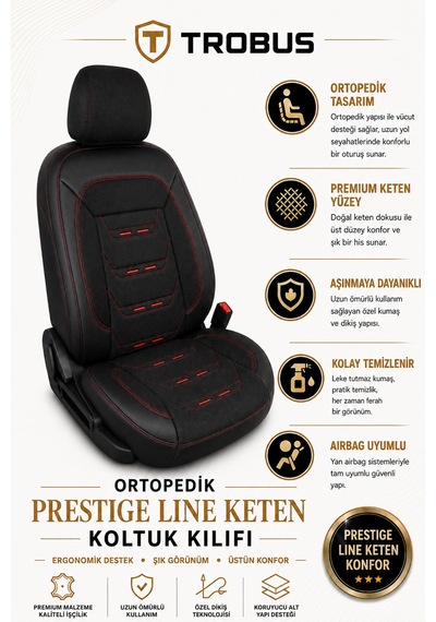 Renault Symbol 2008+ Uyumlu Prestige Line Keten Serisi Siyah Kırmızı Koltuk Kılıfı 96437785