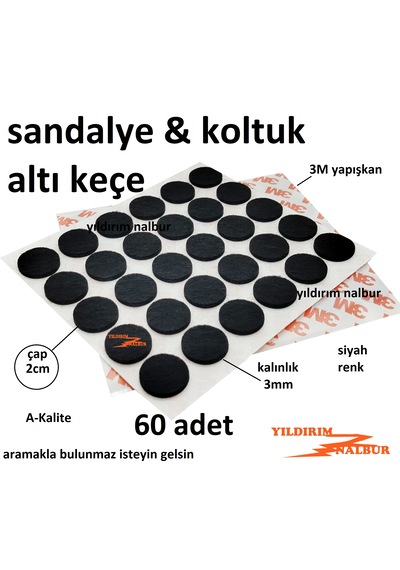 60 Adet Yuvarlak 20mm Mobilya Keçesi Sandalye Koltuk Ayak Altı Ke
