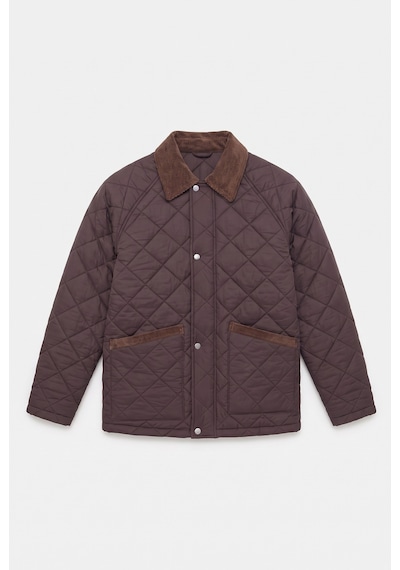 Baselco Retro Kadife Yaka Kapitone Ceket/mont Kahverengi