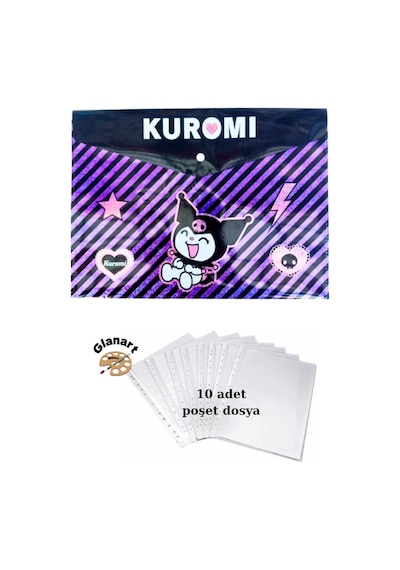 A4 Boy Çıt Çıt Ödev Dosyası +10' Lu Poşet Dosya Kuromi Mor 1 Adet