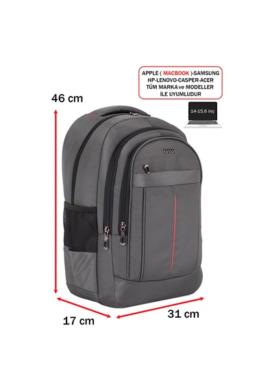 Dada 01 Lacivert Erkek Sırt Çantası Okul Ve Günlük Kullanım 14-15,6 İnç Usb Type-c Aparat Ortopedik Gri