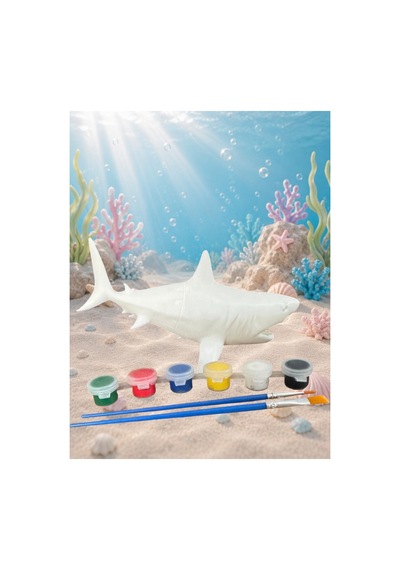 3d Megalodon Köpek Balığı 20 Cm Boyama Seti - Kendin Boya Hobi Ve Etkinlik Seti - Akrilik Boya + 2 Fırça