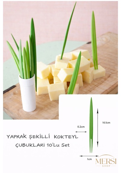 Yaprak Şekilli Kokteyl Çubukları 10 Lu Set Dekoratif Sunum Çubuğu yeşil