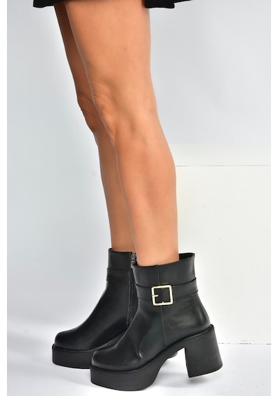 Fox Shoes V726446609 Siyah Kalın Topuklu Kadın Bot Siyah-Suni Deri