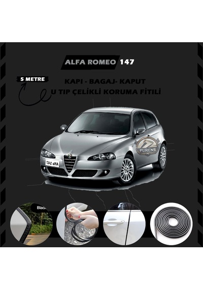 Alfa Romeo 147 Oto Araç Kapı Koruma Fitili 5metre Parlak Siyah Renk