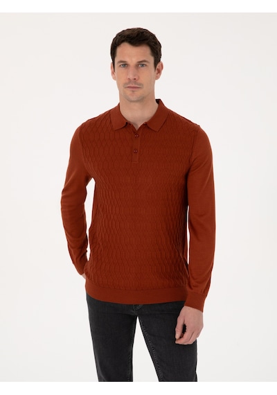 Cacharel Karamel Slim Fit Yün Karışımlı Polo Yaka Triko Kazak Kahverengi