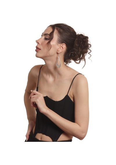 Kadın Antik Gümüş Kaplama Sallantılı Model Büyük Damla Formlu Küpe Gümüş