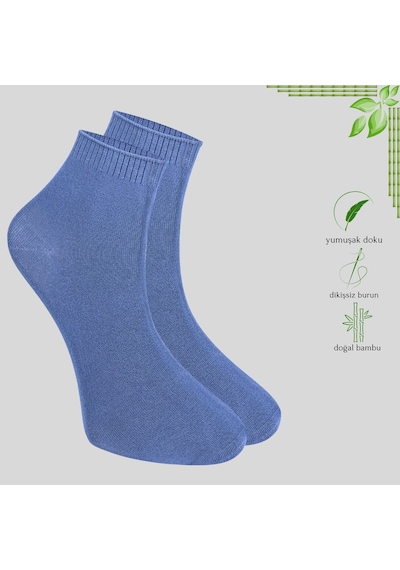 Kral Socks Erkek Bambu Patik Düz Desen Dikişsiz 3 Çift Çorap Füme - Lacivert