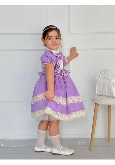 H L Y Karol Tasarım Hercai Lila Vintage Kız Bebek Elbise,doğum Günü Elbise,fotoğraf Çekim Elbise,0-12 Yaş Uygun Lila