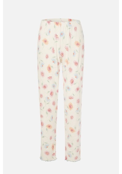 Kadın Pamuklu Çıtır Çiçek Desenli Baby Overloklu Fiyonk Detaylı Uzun Kollu Pijama Takımı Ko70142-1