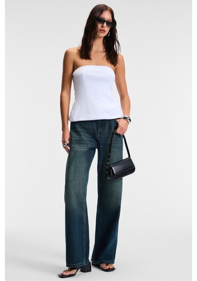 Grimelange ORIANA Kadın Slim Fit Straplez Beyaz Bluz