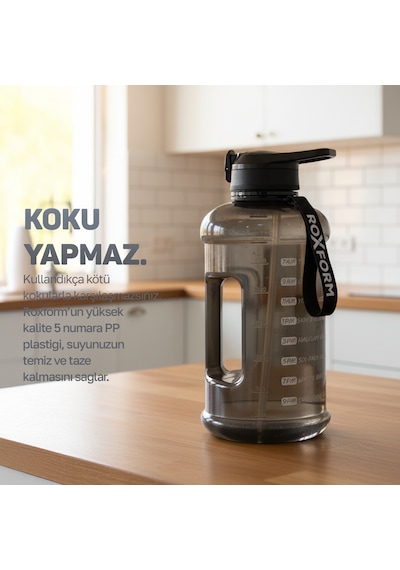 Roxform 2200 Ml Haki Siyah Premium Suluk Matara Bpa & Bps İçermez, Kılıflı Ve Sızdırmaz Siyah, Haki Kılıf