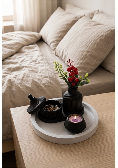 Siyah & Beyaz Modern Seramik 6 Parça Dekor Seti Minimalist Ve Şık Tasarım