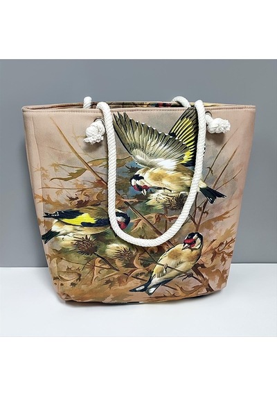 Kuş - 580 - Desenli Plaj - Spt-gld - Çantası Kahverengi