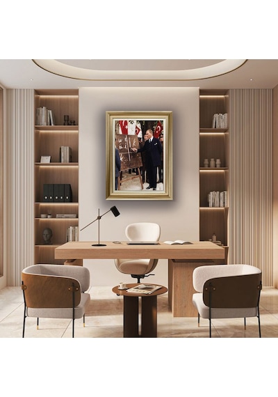 Çerçeveli Deri Atatürk Tablosu 46 Çerçeveli Tablo 61x81 Cm Diğer