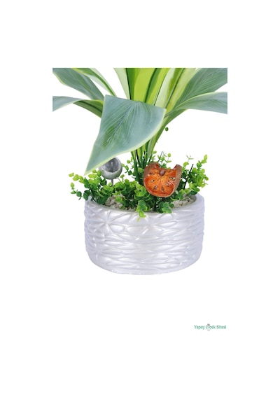 Yapay Çiçek Sitesi Gümüş Beton Saksıda Yapay Bitki Tanzimi 48 Cm Model 6 Yeşil-sarı
