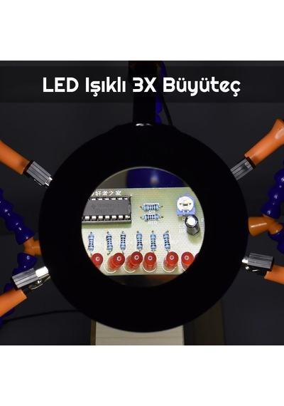 Upway Led Işıklı 3x Büyüteç Lehim Havya Masa Sehpa Standı Yardımcı Esnek Tutucu Kol