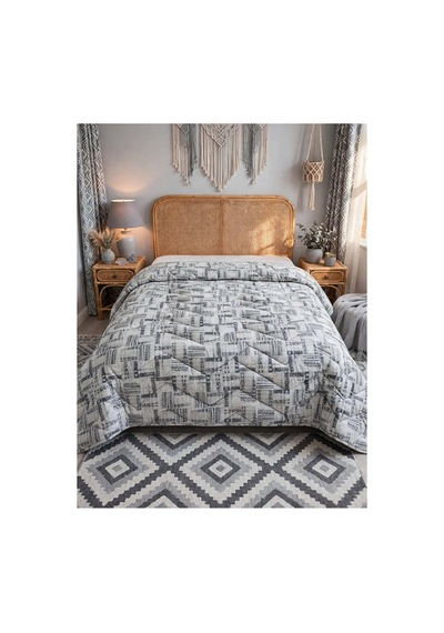 Tek Kişilik Desenli Çift Taraflı Silikon Yorgan 155x215 Cm 2600 Gr 1600 Gr Dolgulu Extra Sıcak Gri Gri